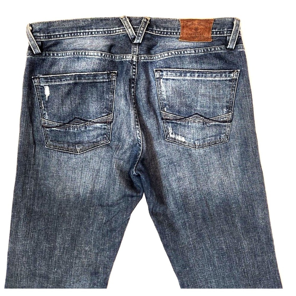 Lucky Brand Cross Road Straight Jeans Mens 32* (Fits 34x30) Blue Whiskered Denim - Picture 10 of 13